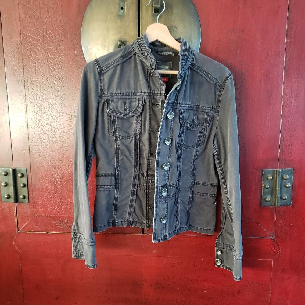 Esprit Retro Utility Charcoal Grey Denim Jean Jacket - Medium